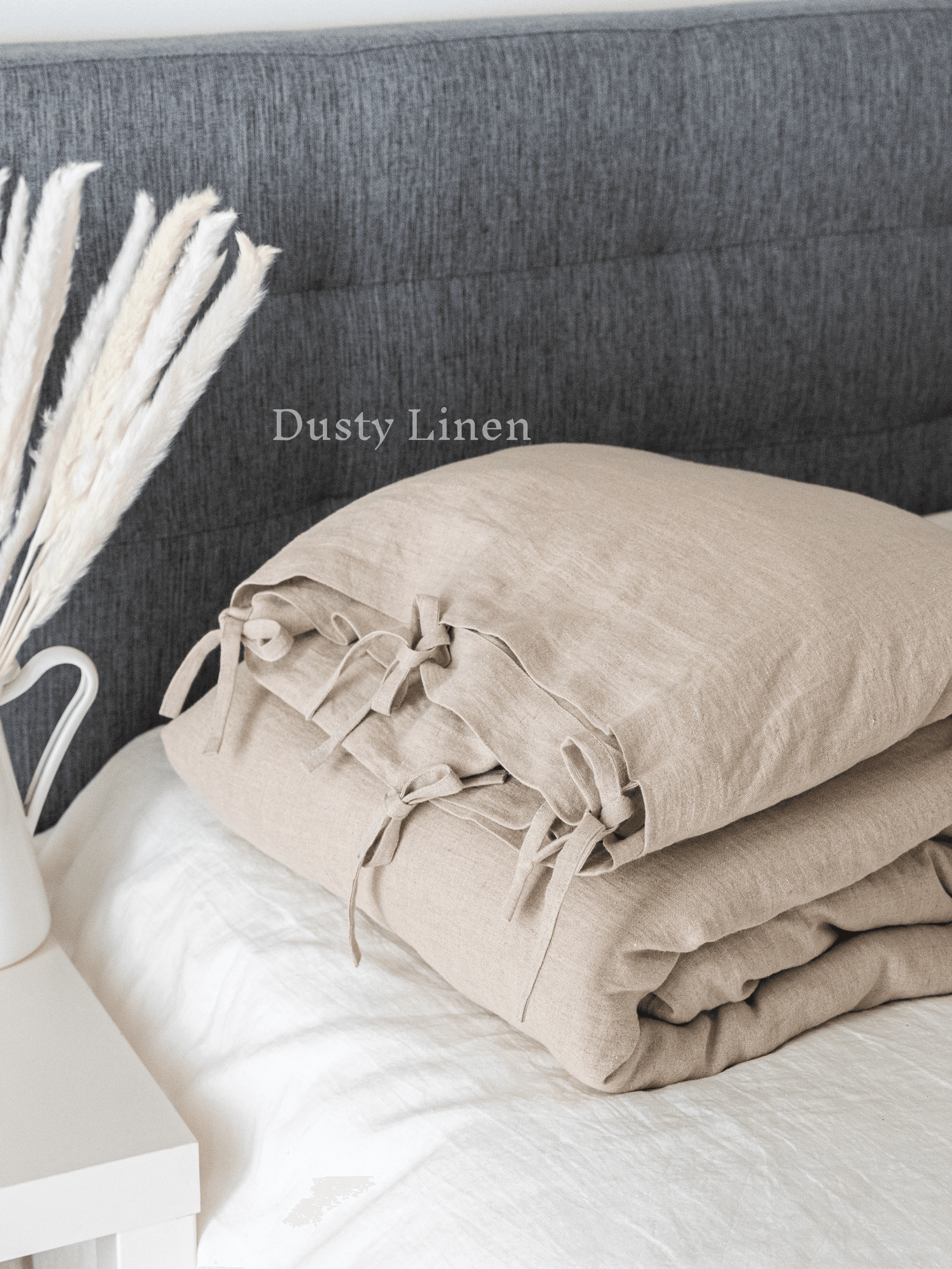 Enjoy the cozy warmth of Dusty Linen's linen comforter, combining elegant textures with the breathability of fine, organic linen