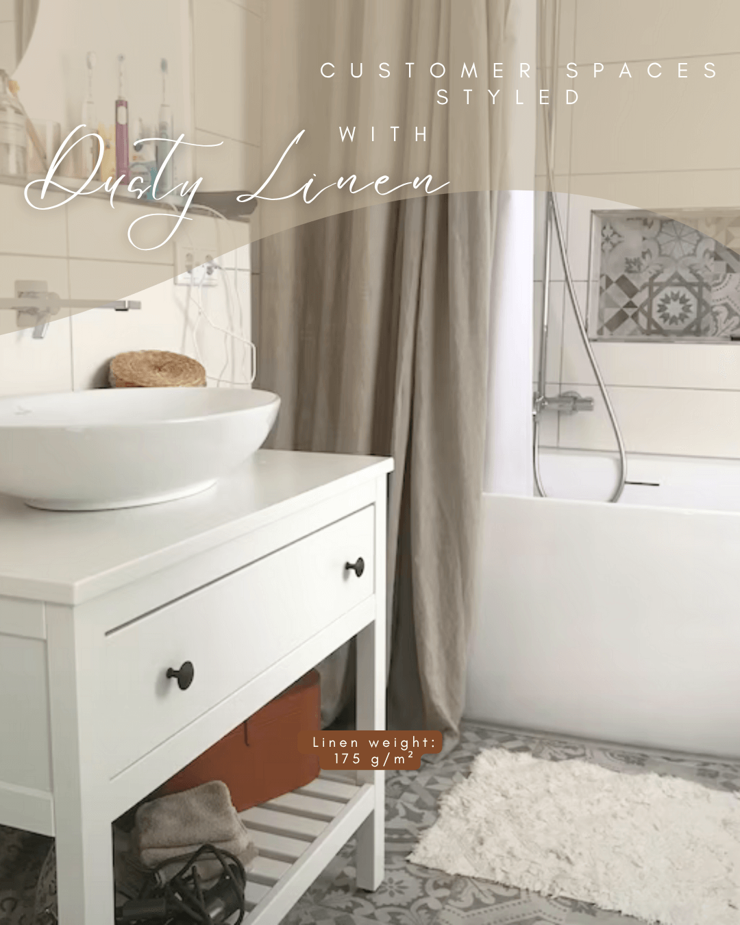 Linen Shower curtain in White color