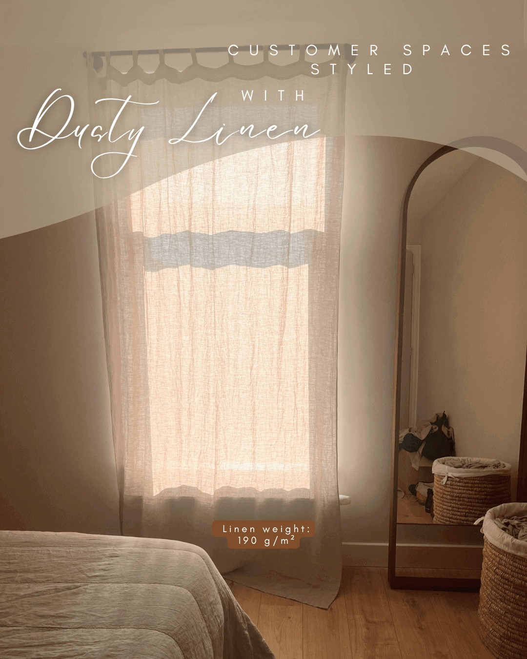 Set of 2 linen curtains (Density: 175 g/m2) in Cream color