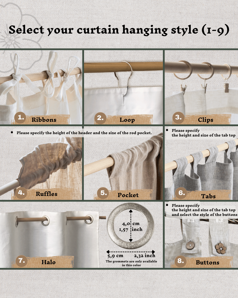 Set of 2 linen curtains (Density: 175 g/m2) in Natural Light color
