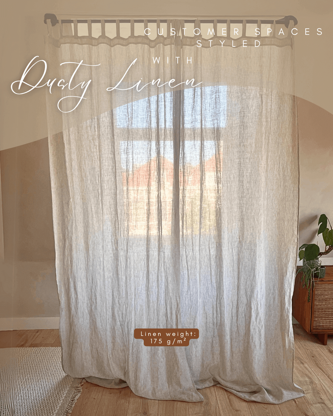 Set of 2 linen curtains (Density: 175 g/m2) in Cream color