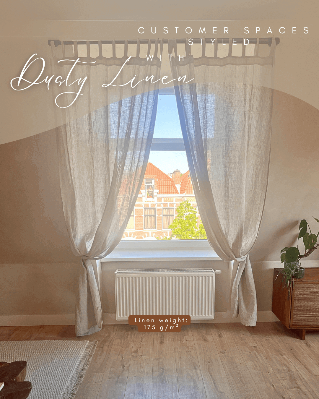 Set of 2 linen curtains (Density: 175 g/m2) in Cream color
