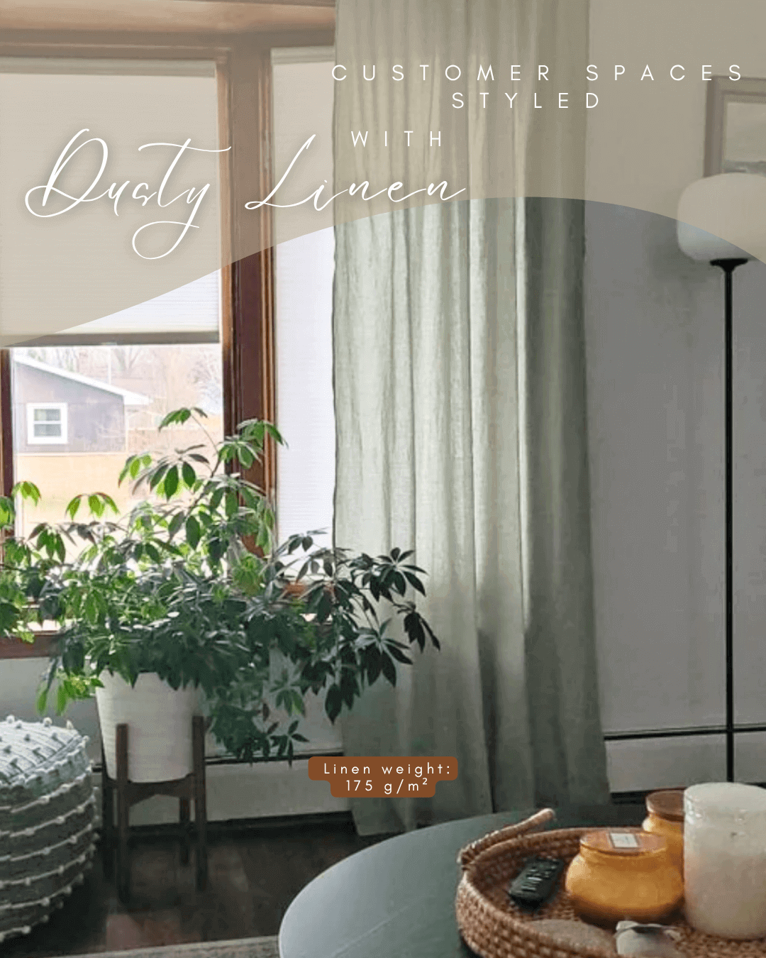 Set of 2 linen curtains (Density: 175 g/m2) in Cream color
