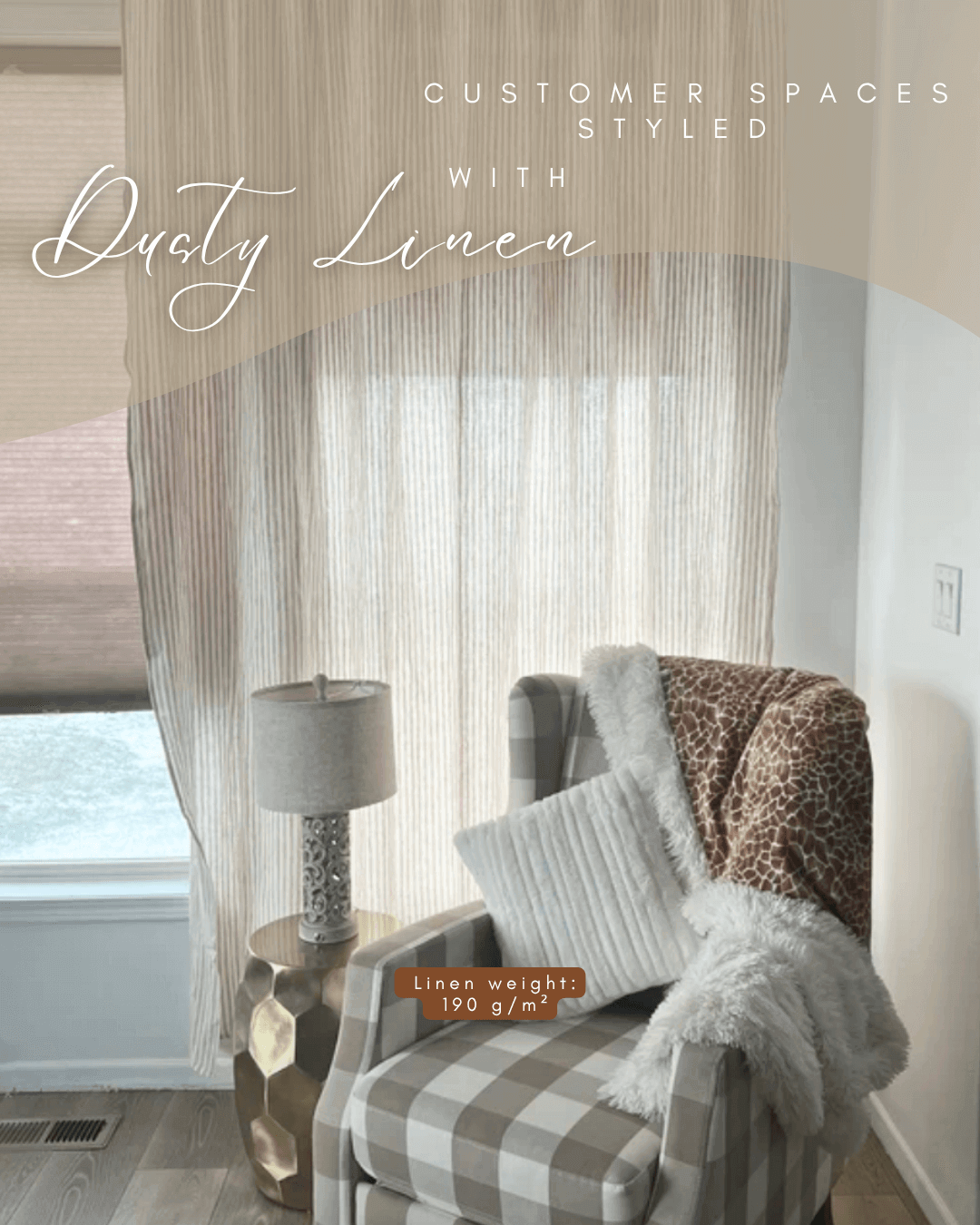 Set of 2 linen curtains (Density: 175 g/m2) in Cream color
