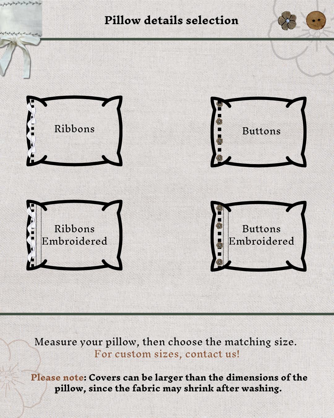 Pillow details selection for linen decorative pillows