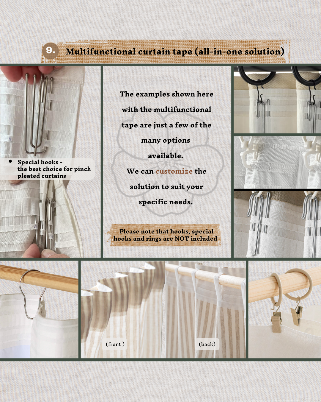 Measuring and ordering guide for semi-sheer linen curtain panels, 190 g/m²