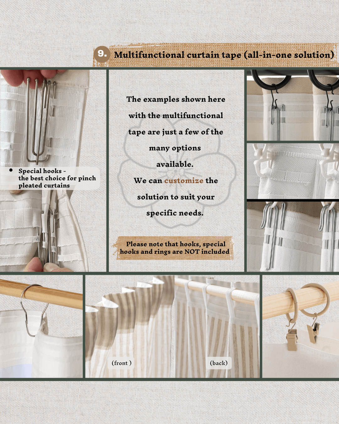 Set of 2 linen curtains (Density: 175 g/m2) in Cream color