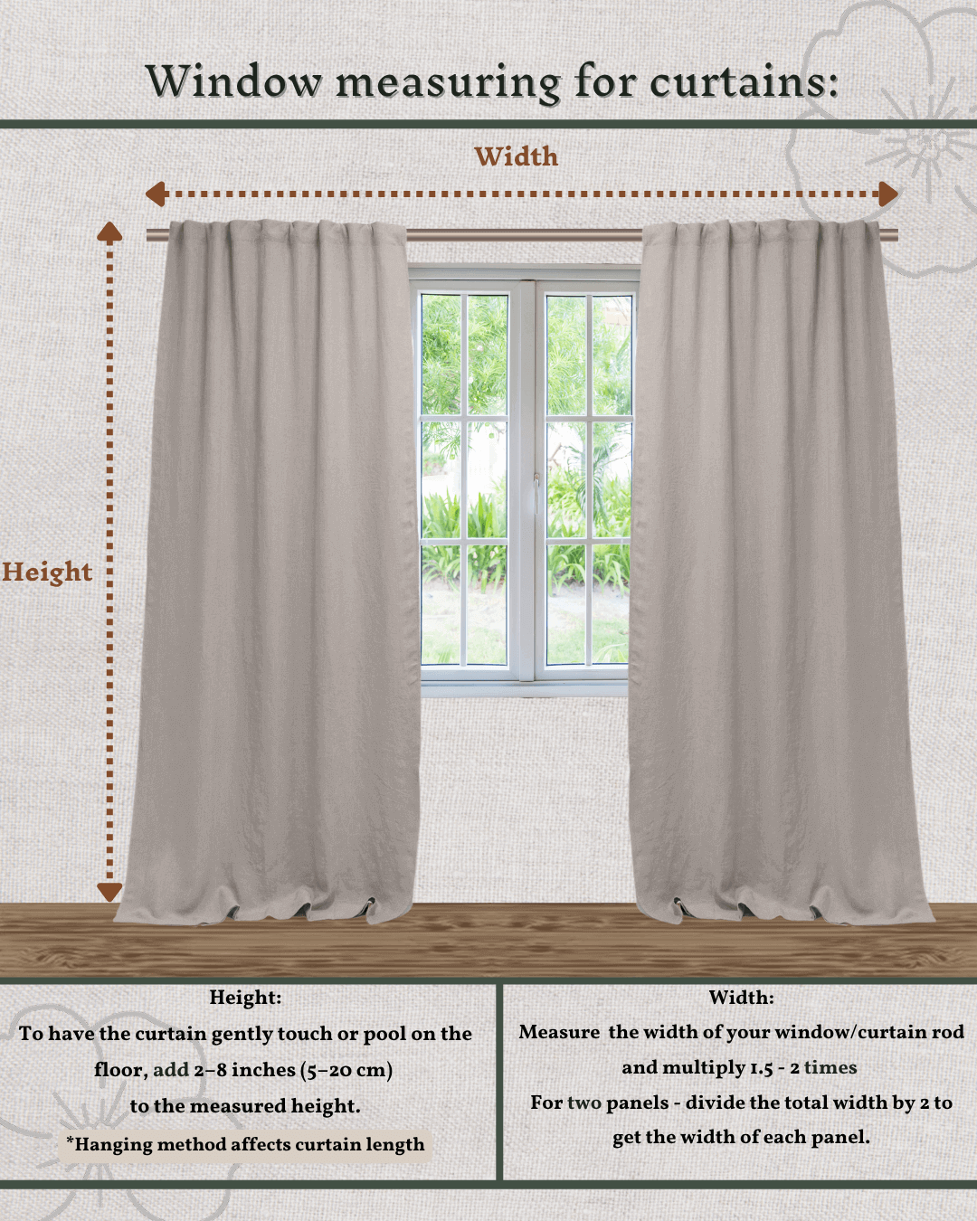 Set of 2 linen curtains (Density: 175 g/m2) in Cream color