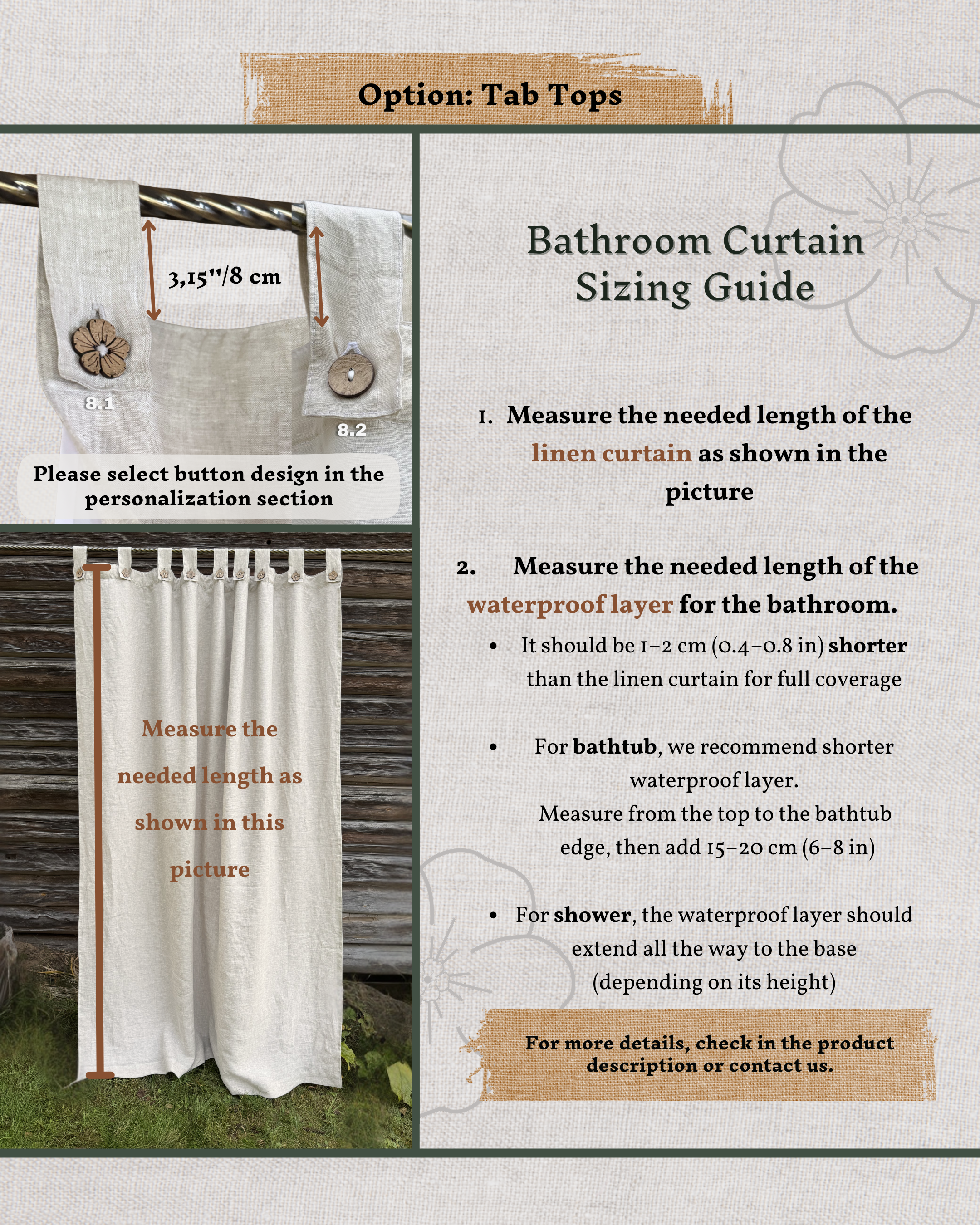 the instructions for a bathroom curtain and shower curtain
