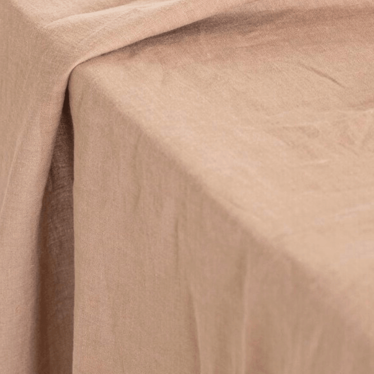 Camel brown linen fabric close-up, 175 g/m² European linen