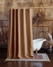 Camel brown waterproof shower curtain in linen, front view