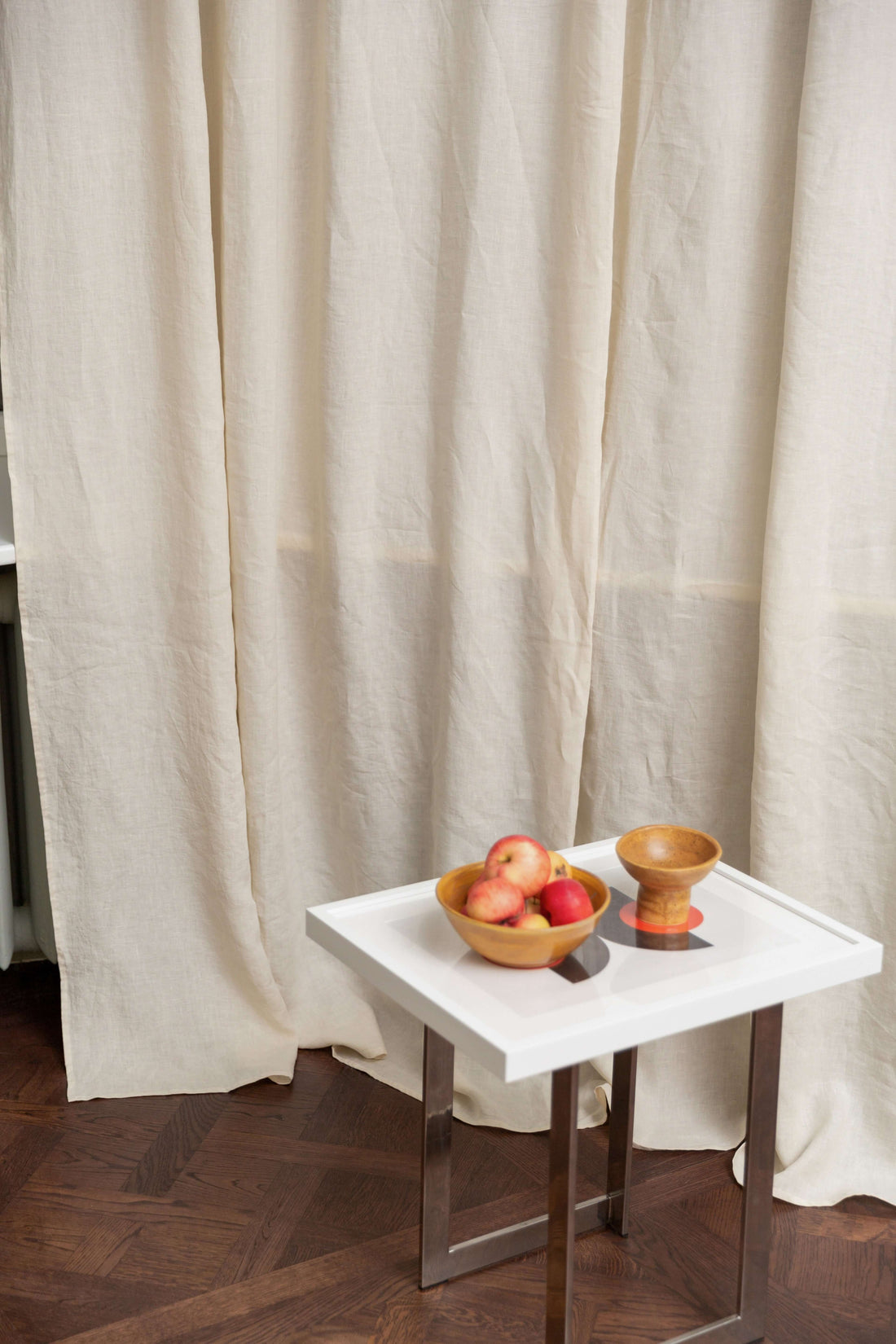 Cream linen curtain, 175 g/m², styled in a soft interior