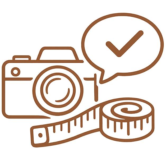 Line icon of a camera and measuring tape for checking curtain measurements