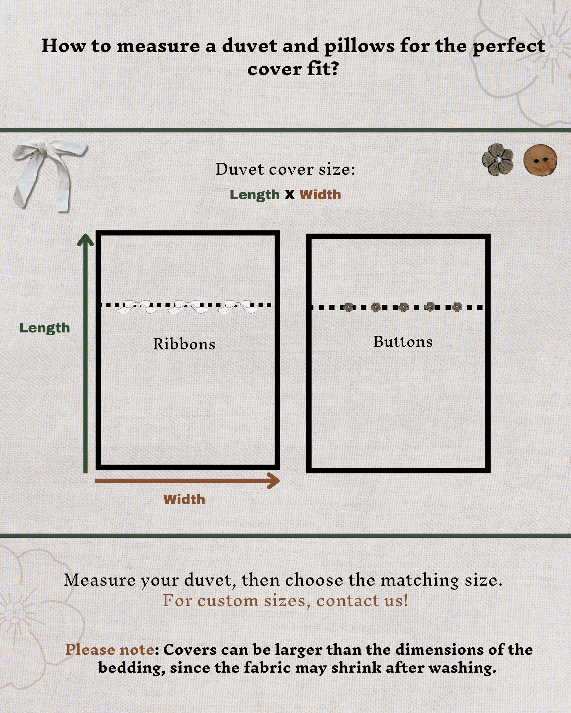 Size selection guide for minimalist linen duvet cover - custom EU and US sizes