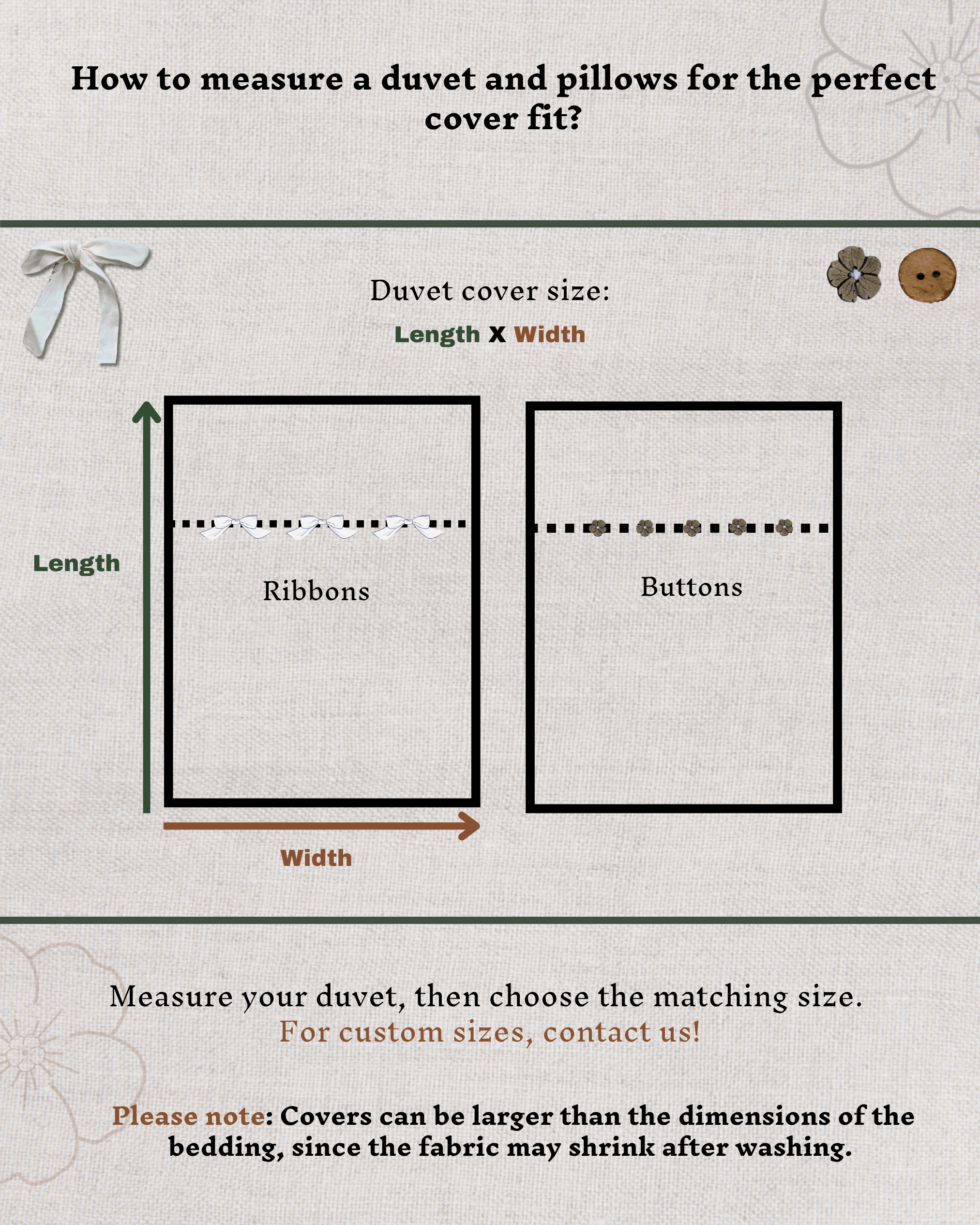Size selection guide for minimalist linen duvet cover - custom EU and US sizes
