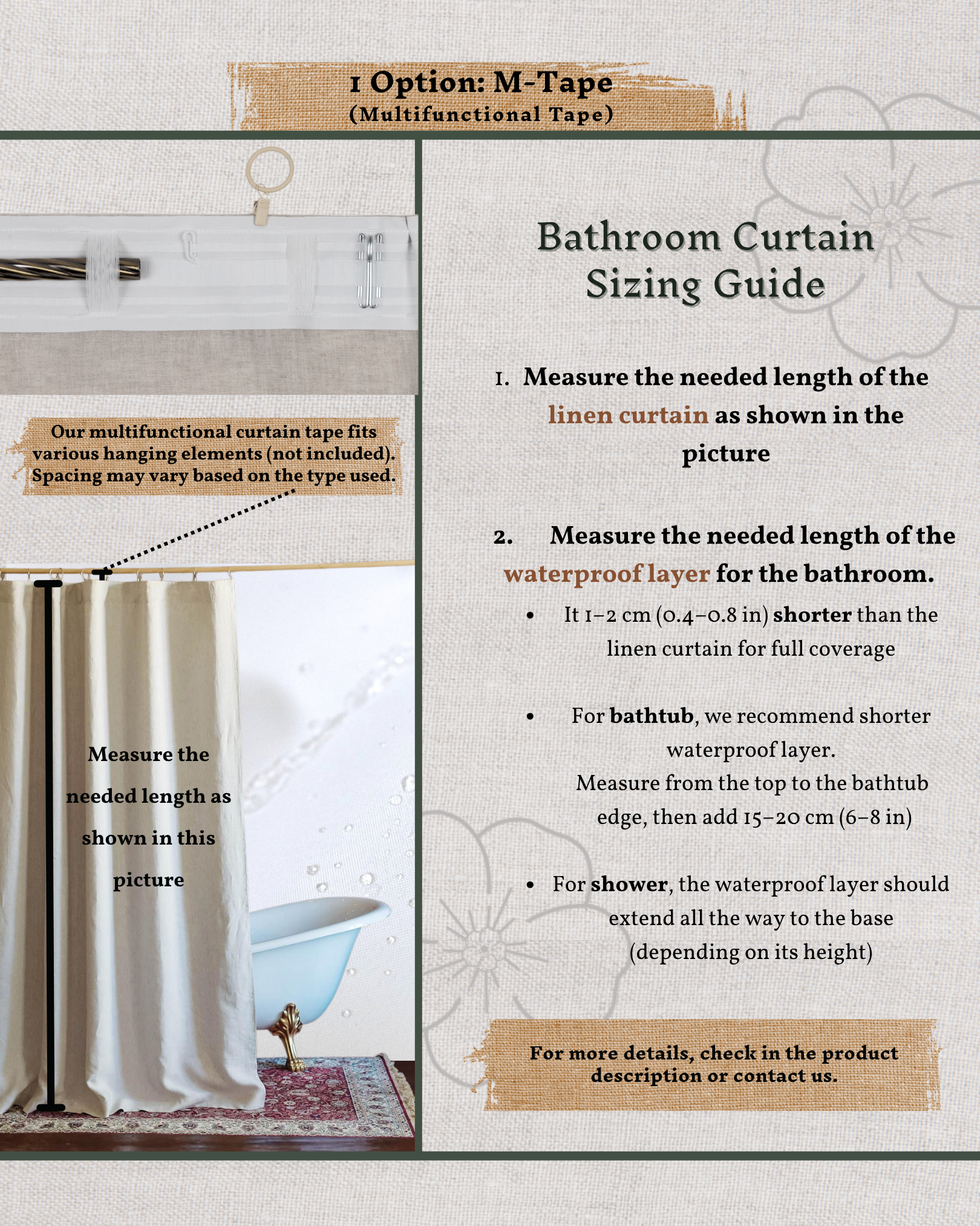 a bathroom curtain with instructions on how to use it