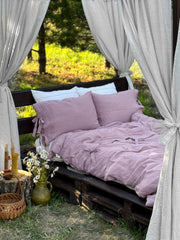 Black embroidered linen bedding set US, EU, UK size, duvet cover front view