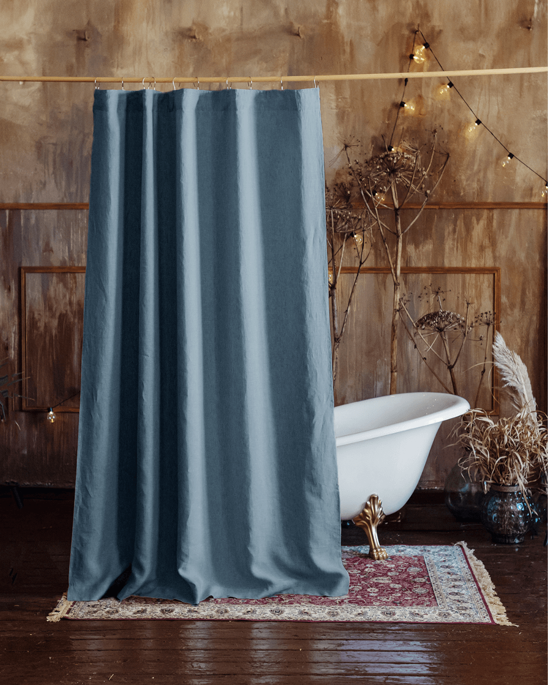 Gray blue linen shower curtain, custom size, front view