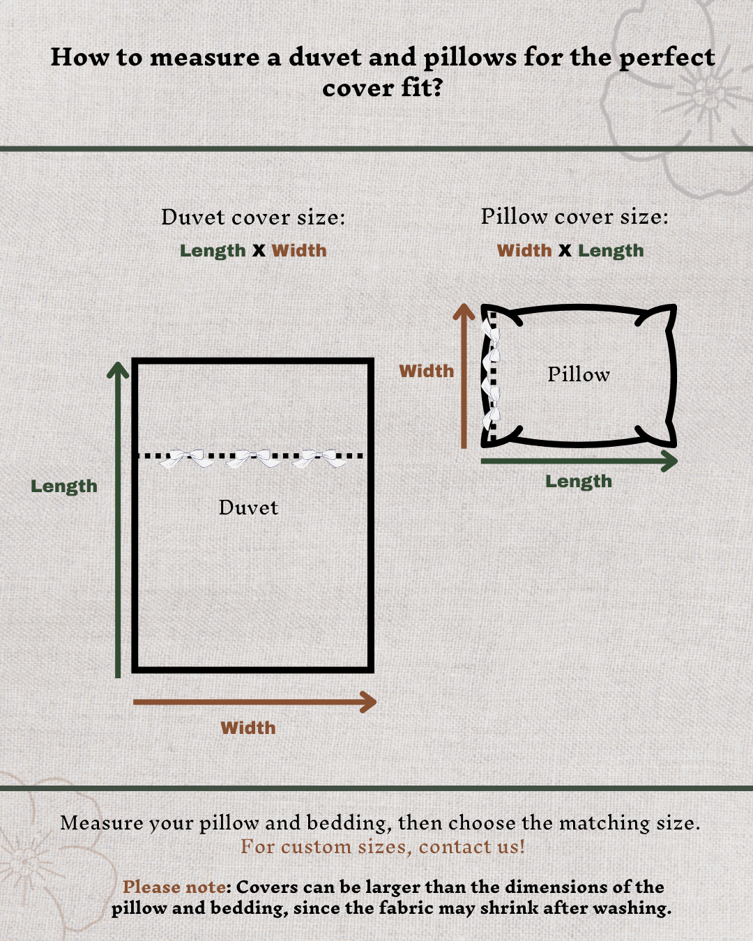 How to measure duvet and pillows — size guide for linen bedding set