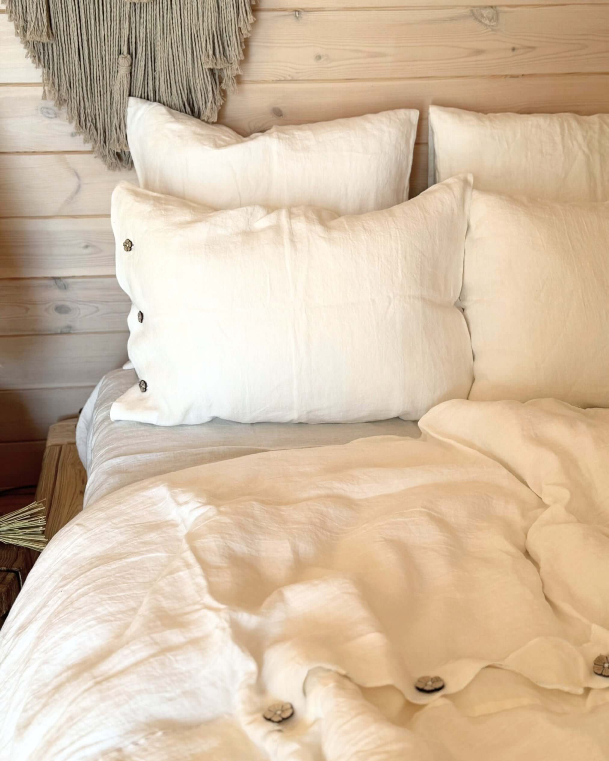 Linen bedding set with top closure duvet cover, softened European linen