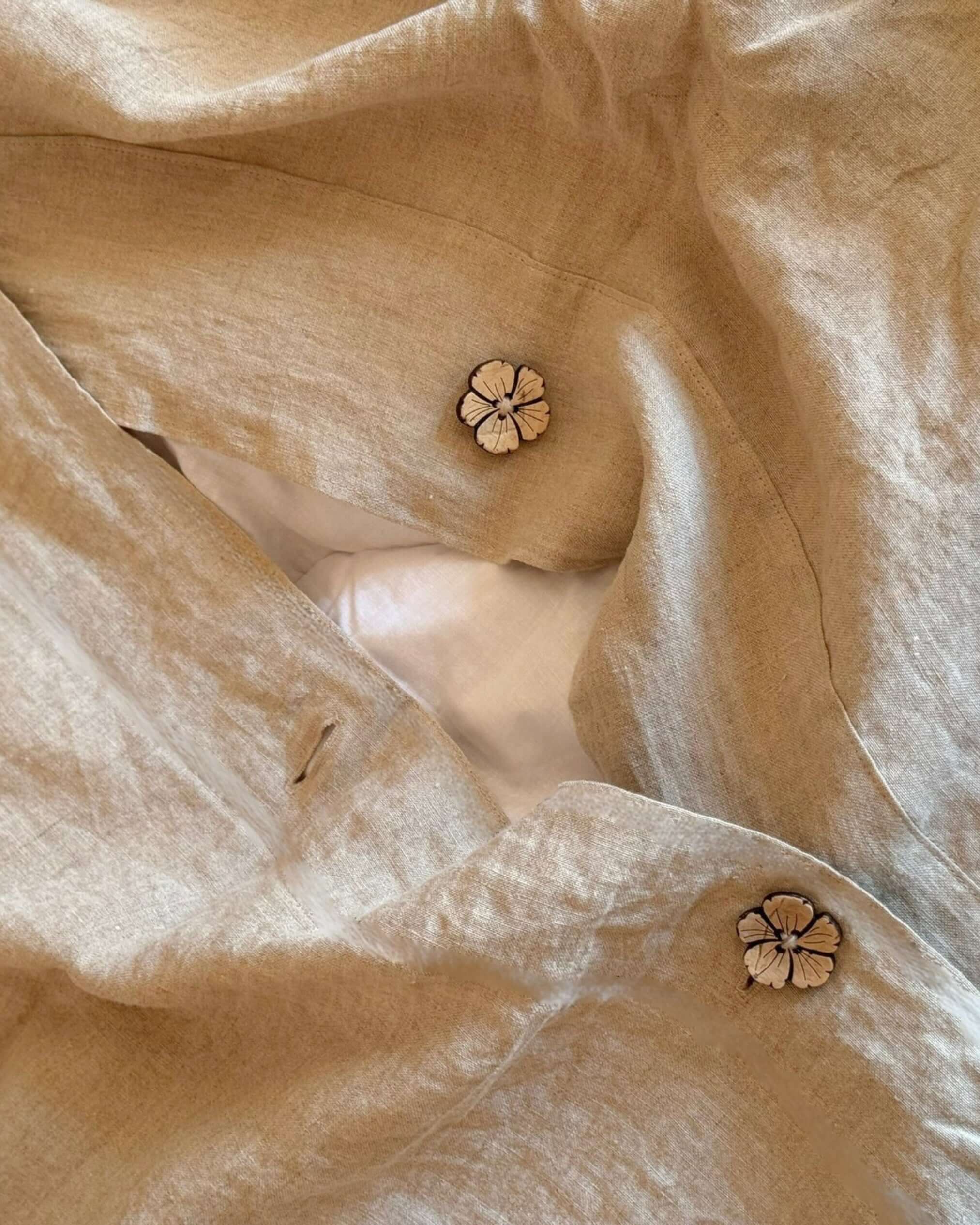 Linen duvet cover corner detail and top closure button