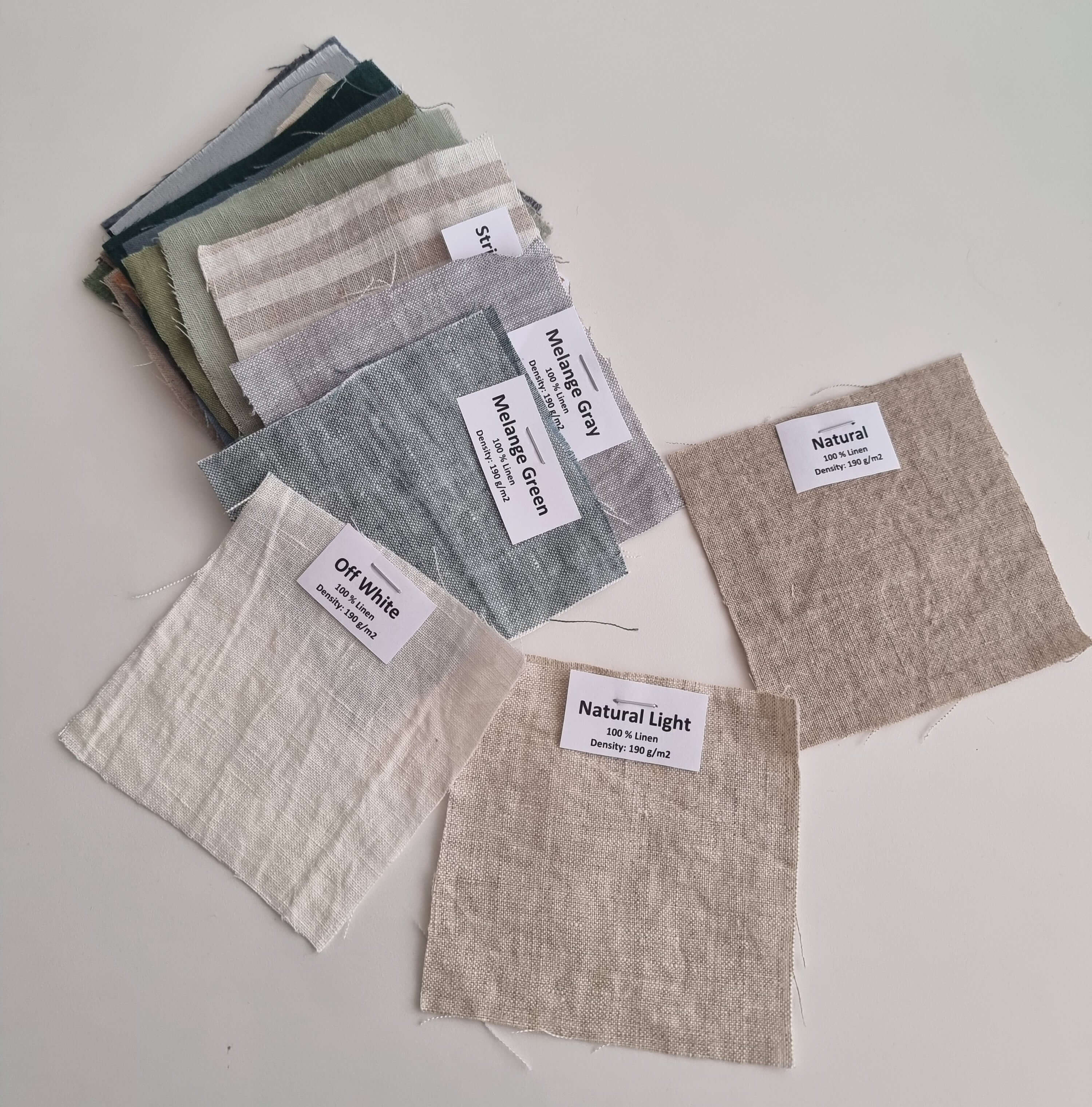 Linen fabric sample set, color comparison