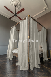 Canopy bed linen curtains with ties in Natural color (175 g/m2 density)-Dusty Linen-#original_alt_text#-