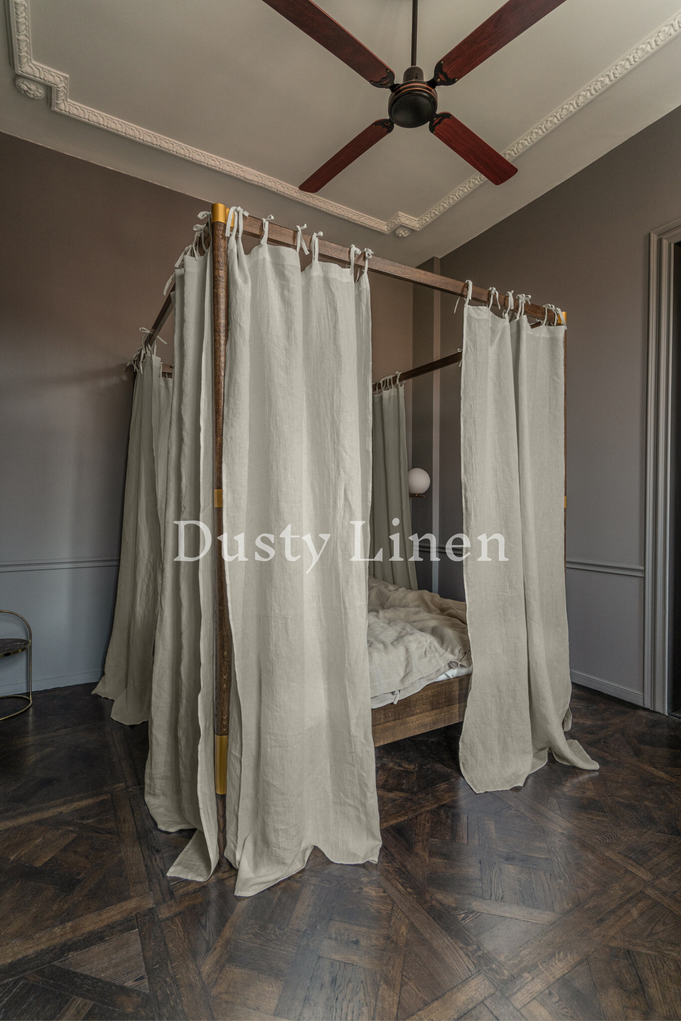 Canopy bed linen curtains with ties in Natural color (175 g/m2 density)-Dusty Linen-#original_alt_text#-