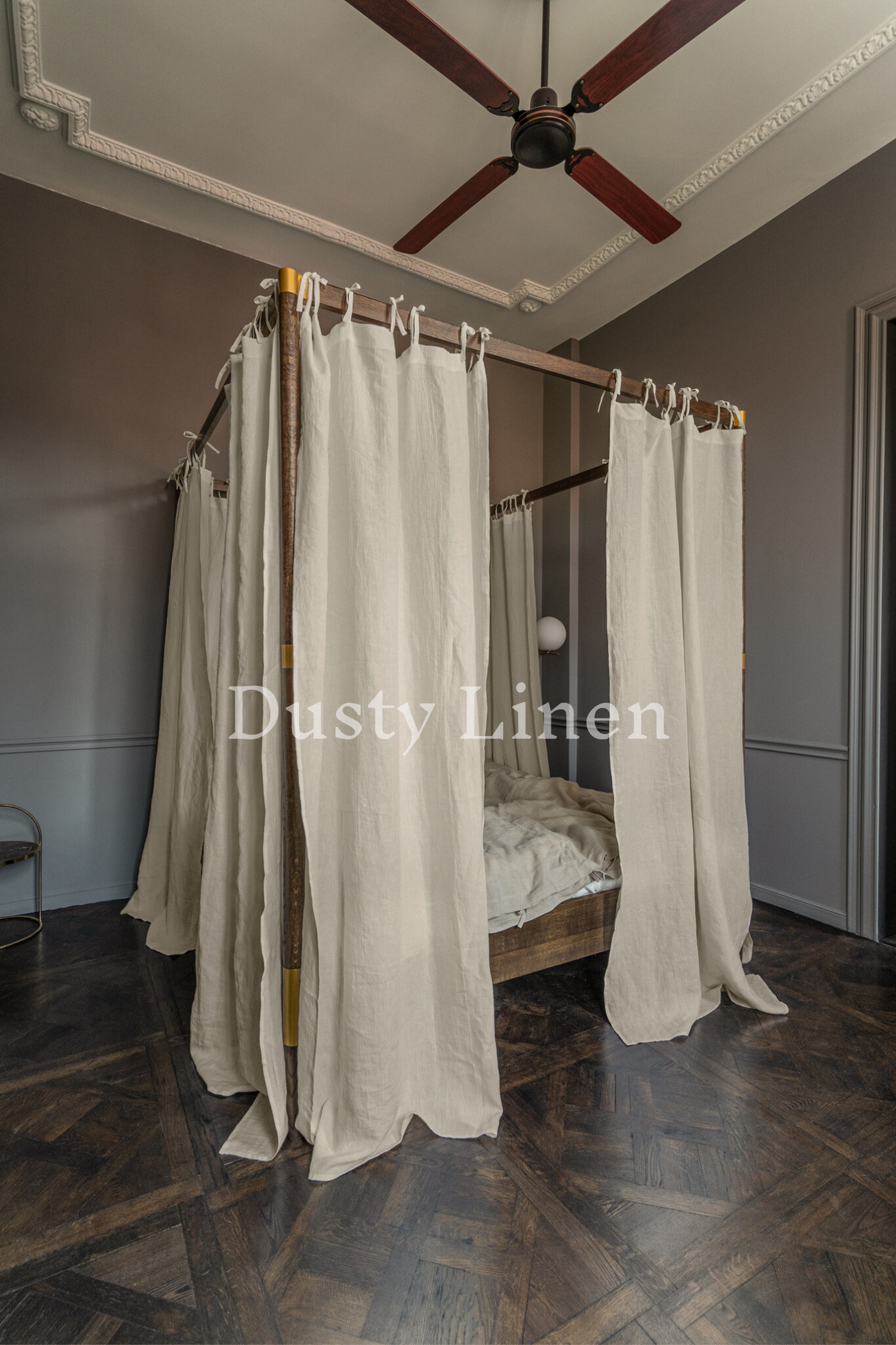Canopy bed linen curtains with ties in Natural color (190 g/m2 density)-Dusty Linen-#original_alt_text#-