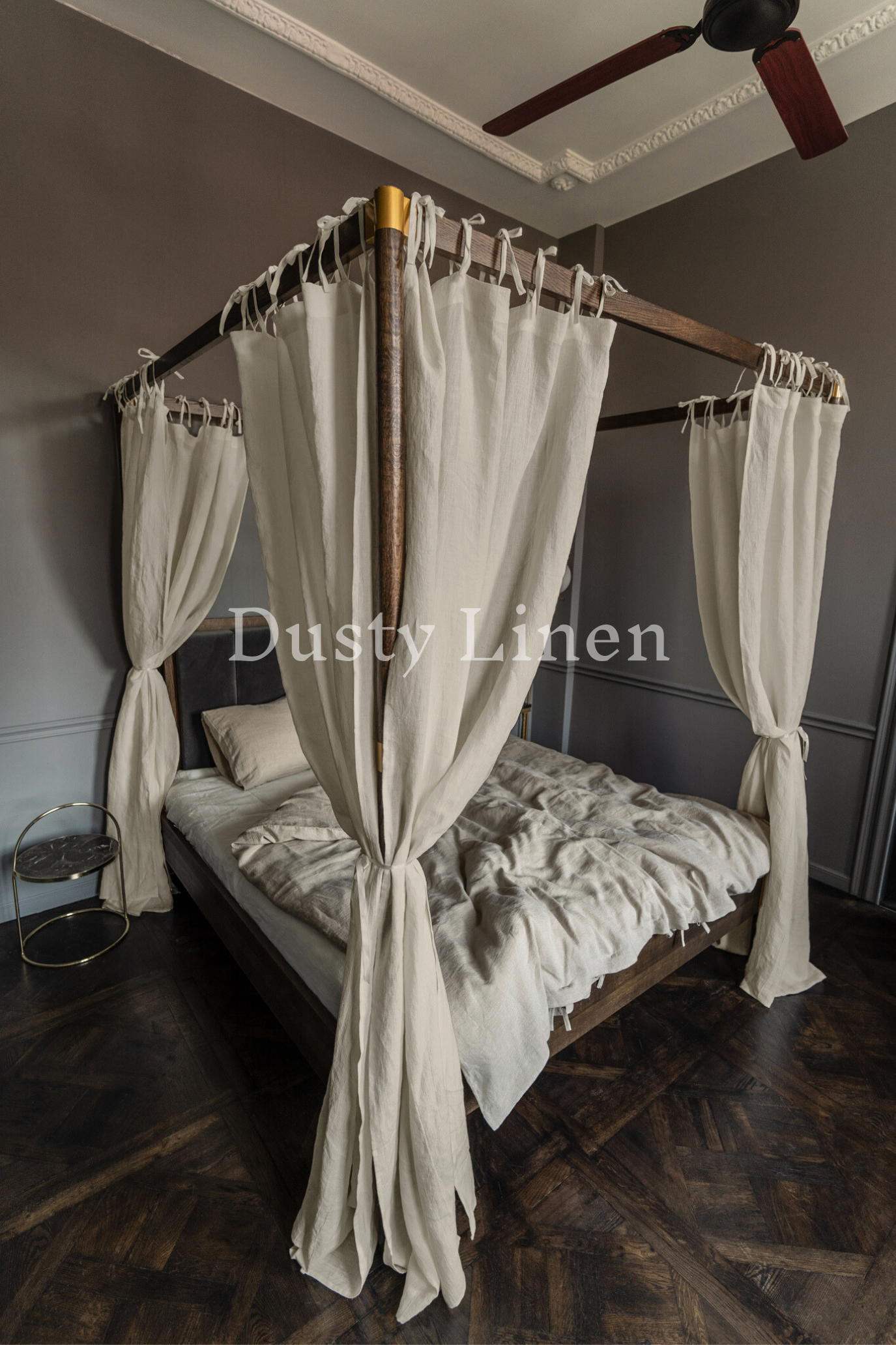 Canopy bed linen curtains with ties in Natural color (190 g/m2 density)-Dusty Linen-#original_alt_text#-