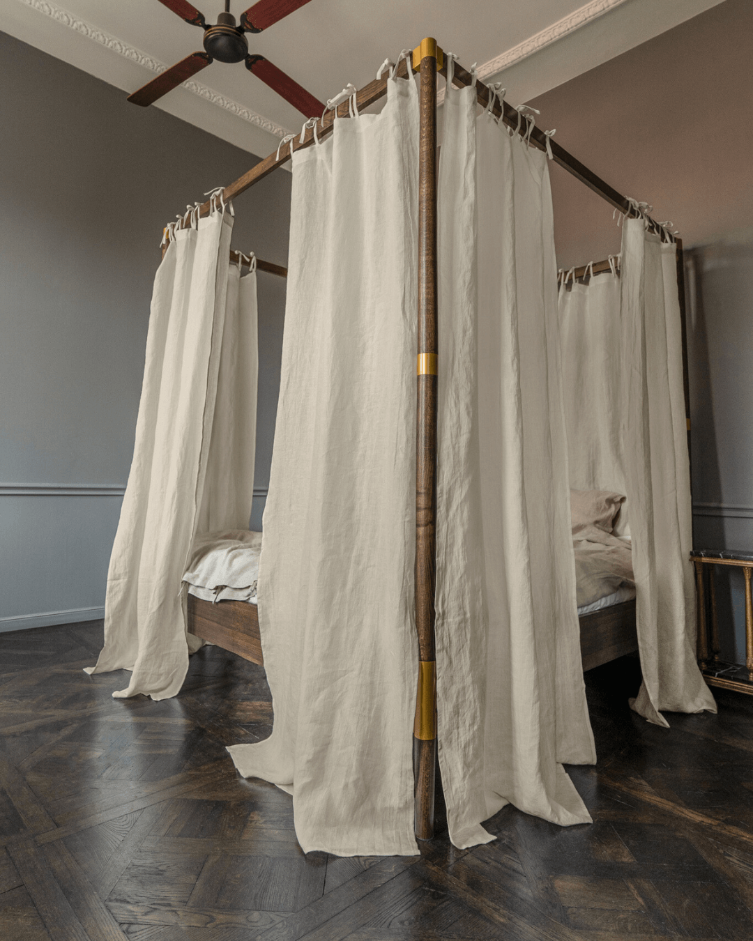 Canopy bed linen curtains with ties in Natural Light color (190 g/m2 density)-Dusty Linen-#original_alt_text#-