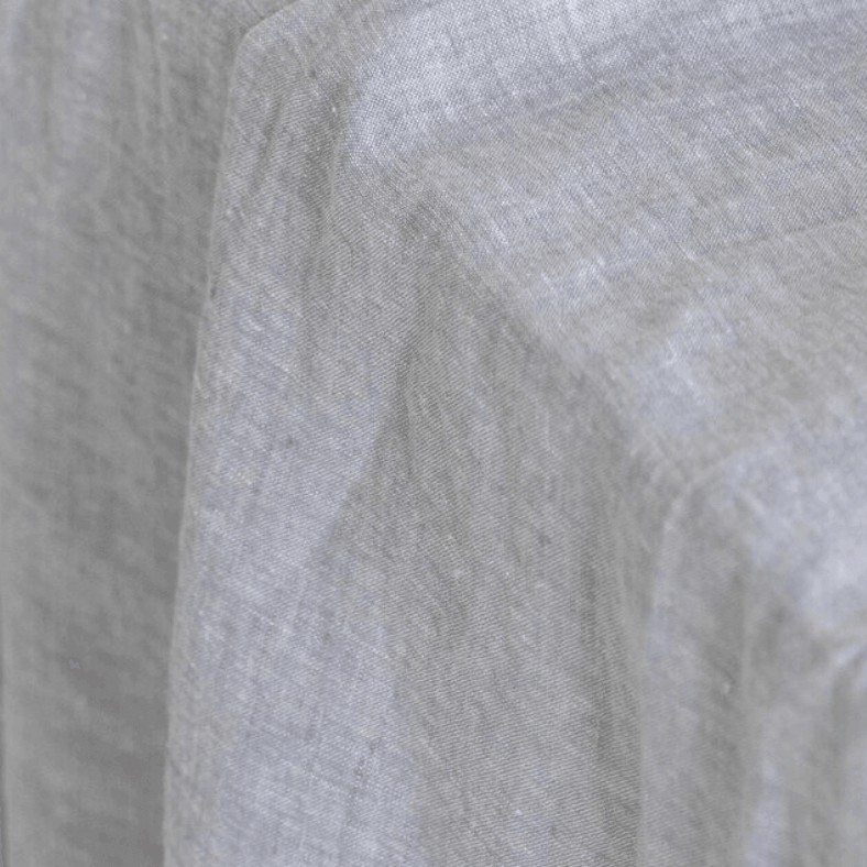 Melange gray linen fabric close-up, 190 g/m² texture detail