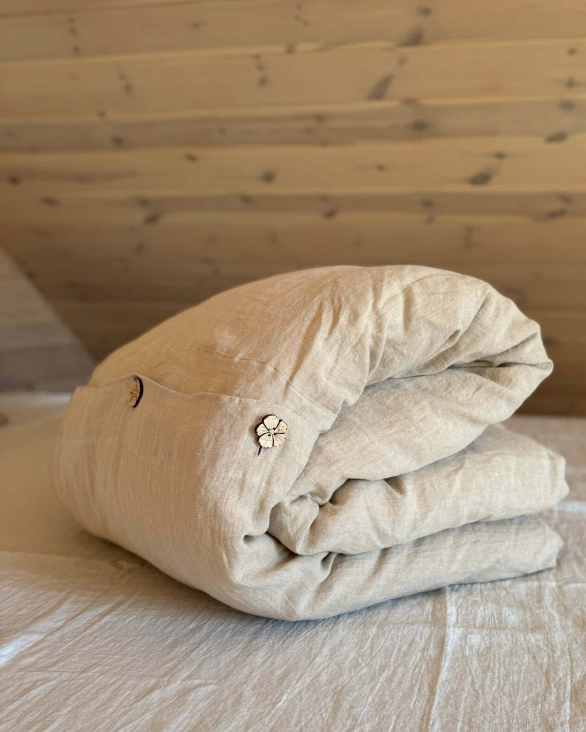 Minimalist linen duvet cover in natural tone, made-to-order, front view