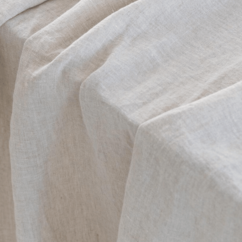 Light natural linen fabric close-up, 190 g/m² softened European linen