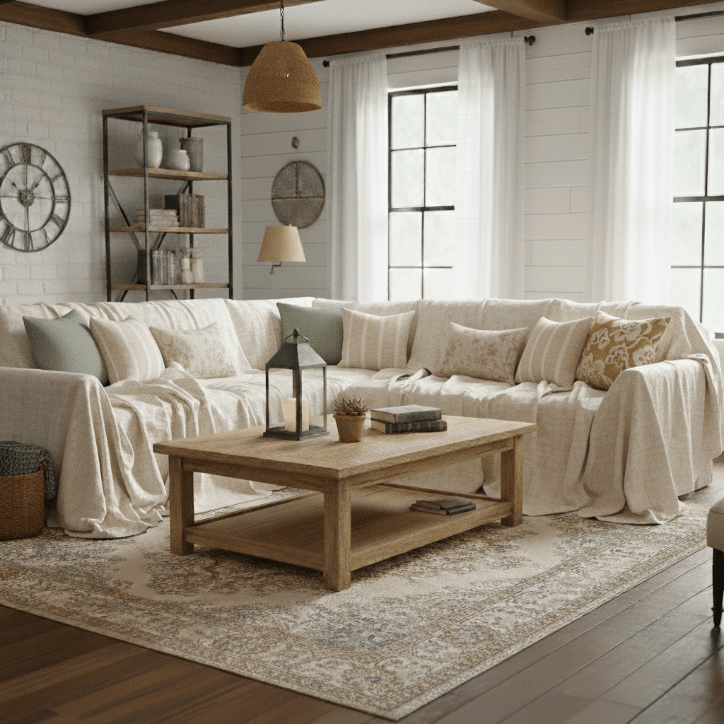 Linen couch cover for l shaped sofa in modern livingroom