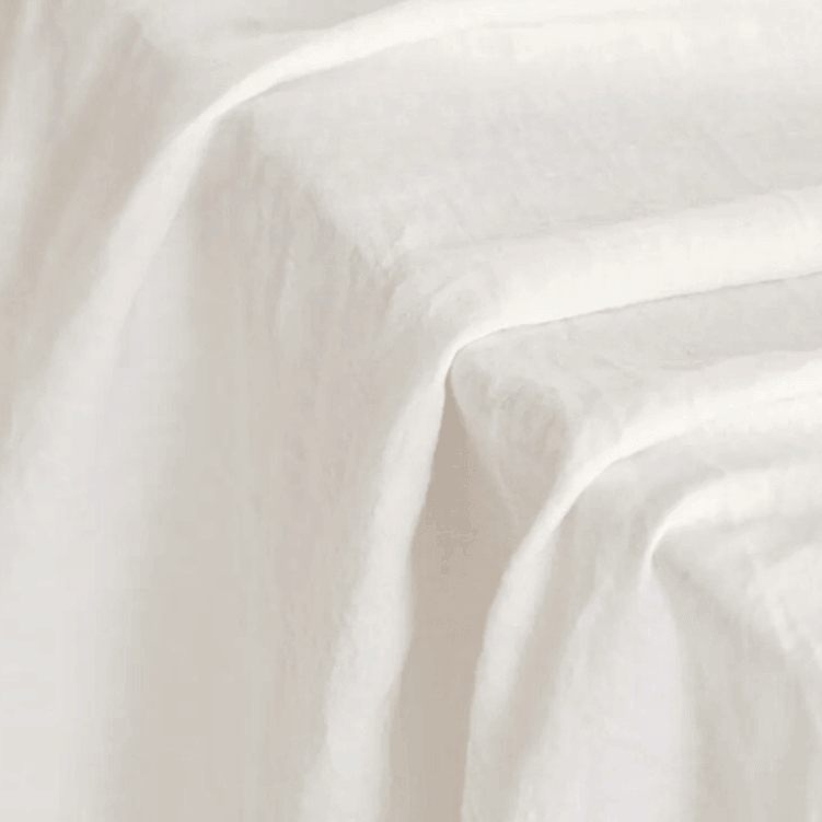Off white linen fabric detail, 190 g/m² softened texture