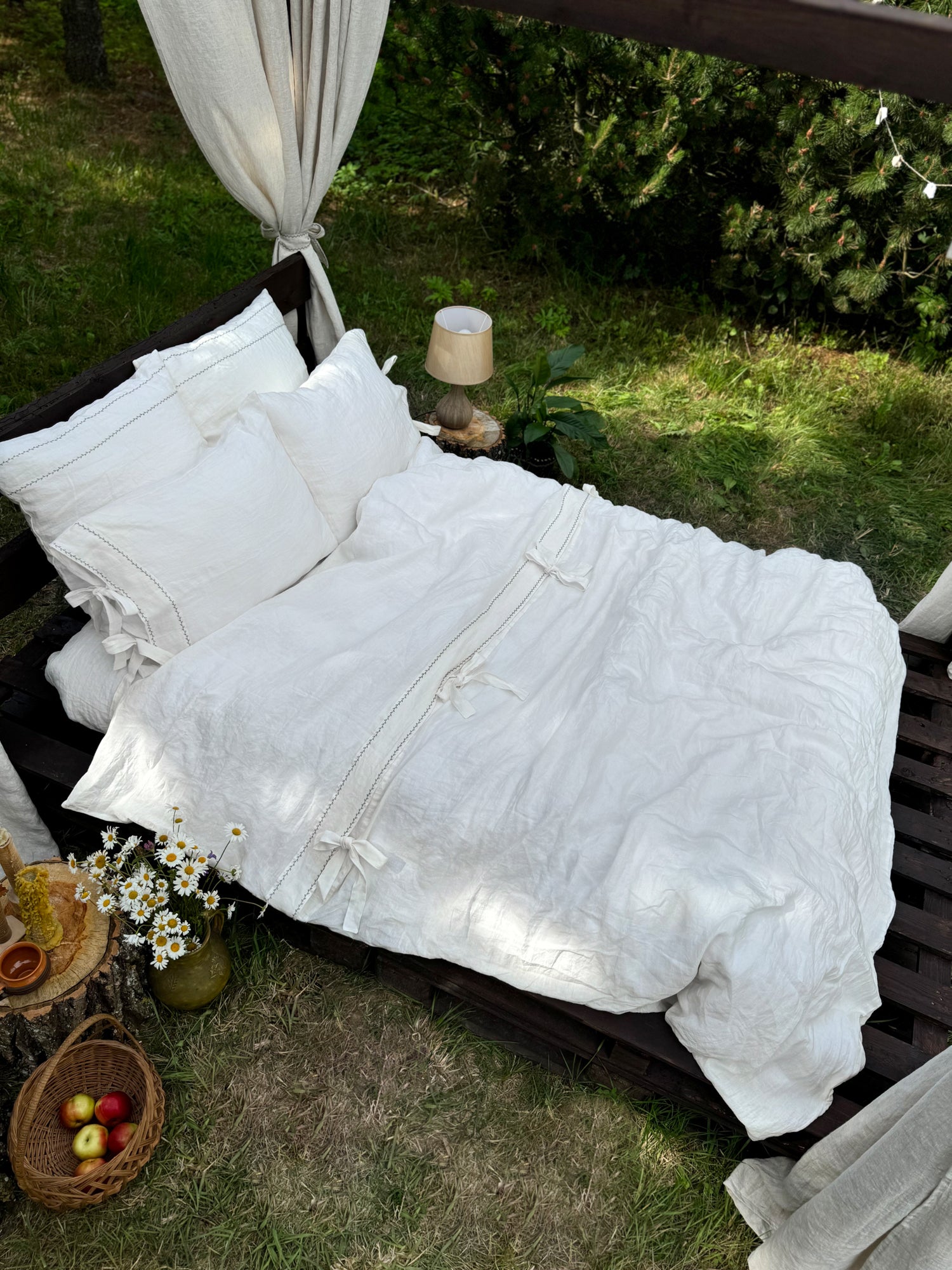  Black embroidered linen duvet cover - UK, US, EU size bedding set in neutral bedroom