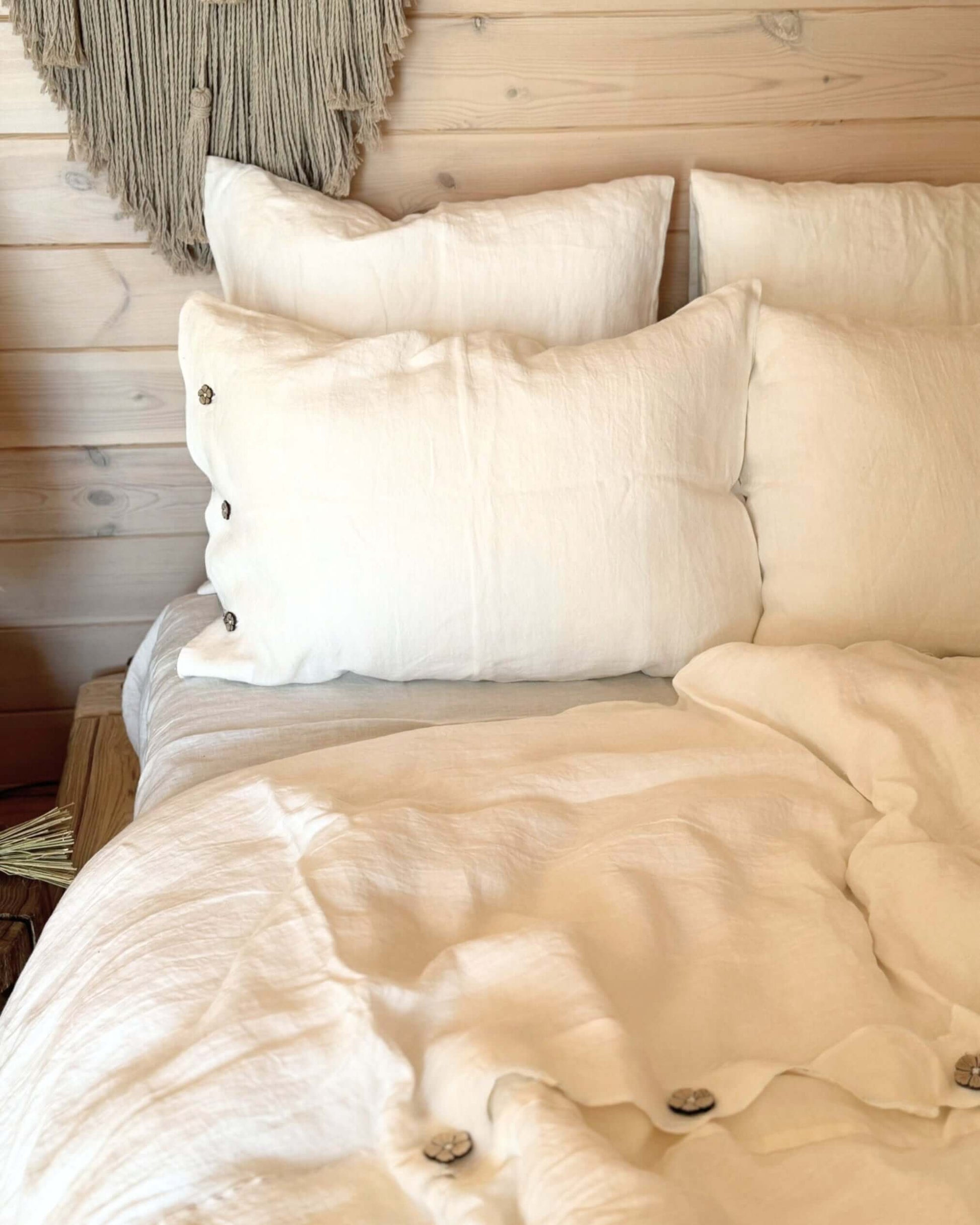 Linen bedding set with top closure duvet cover, softened European linen