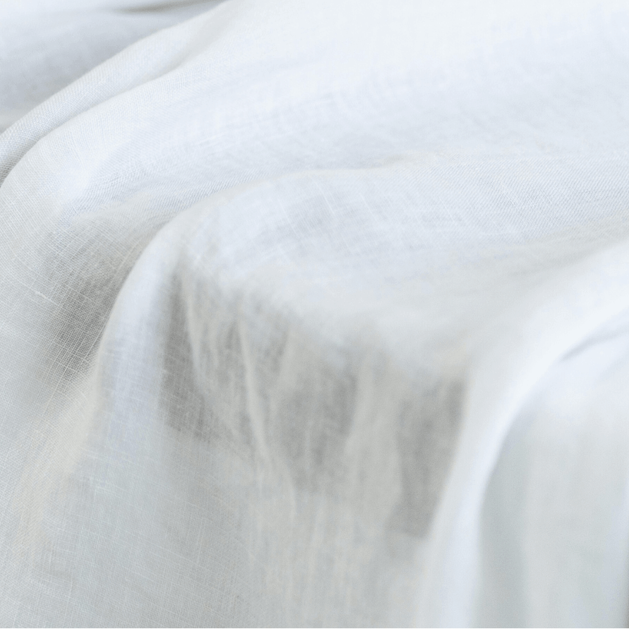 White linen fabric close-up, 175 g/m² weave detail