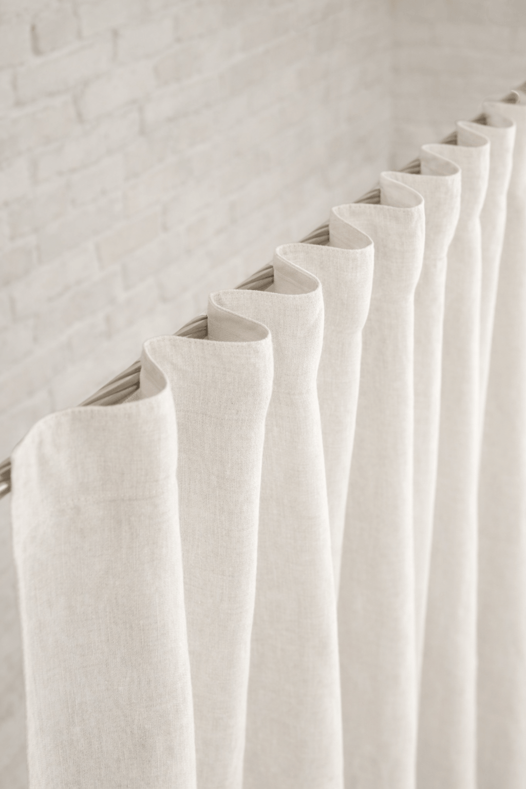 White linen curtain with multifunctional tape top finish