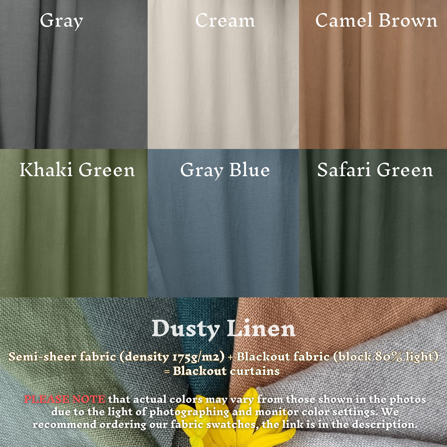 Linen Blackout Curtains - Khaki green