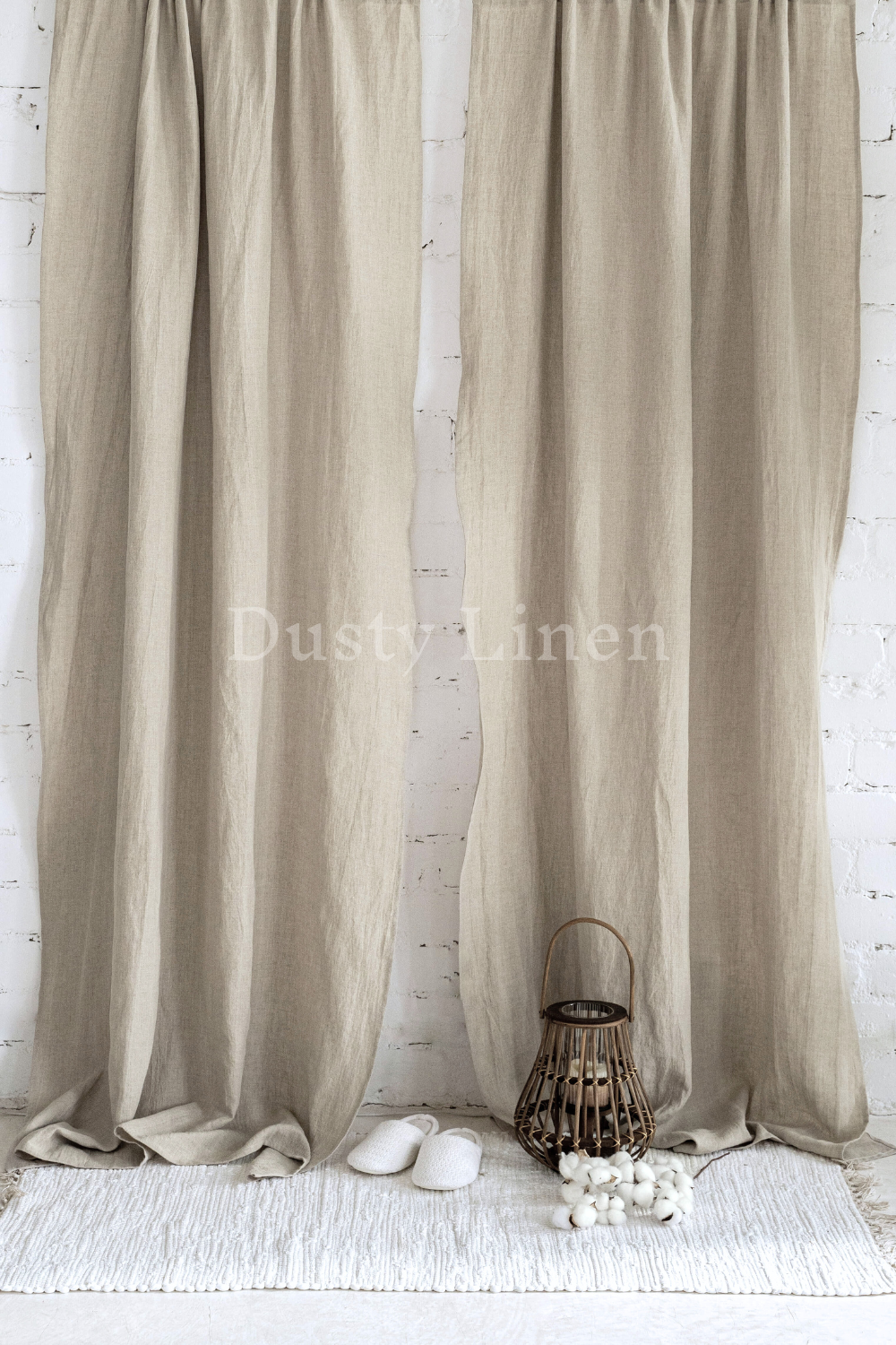 Set of 2 linen curtains (Density: 190 g/m2) in Natural color