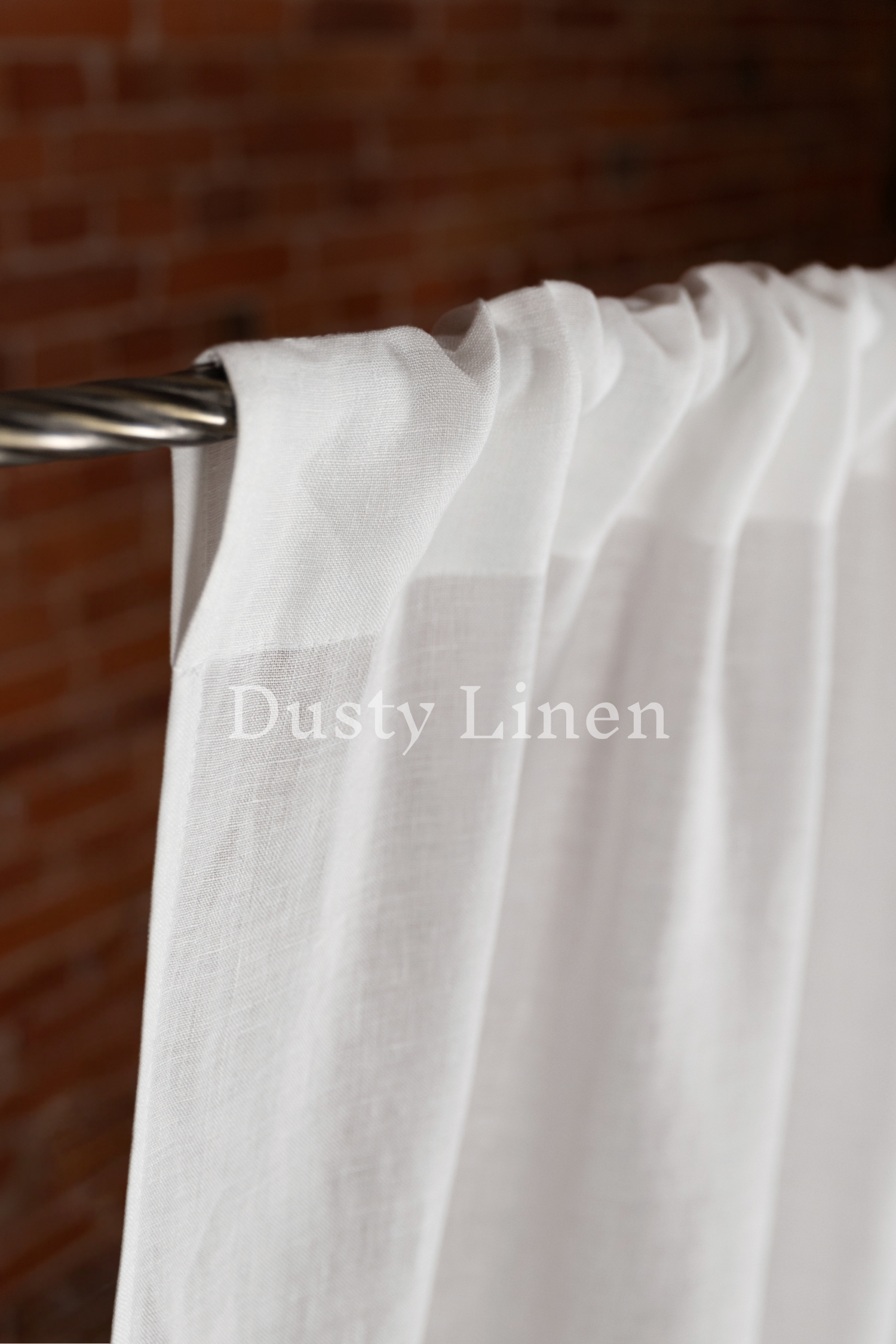 Set of 2 linen curtains (Density: 175 g/m2) in White color