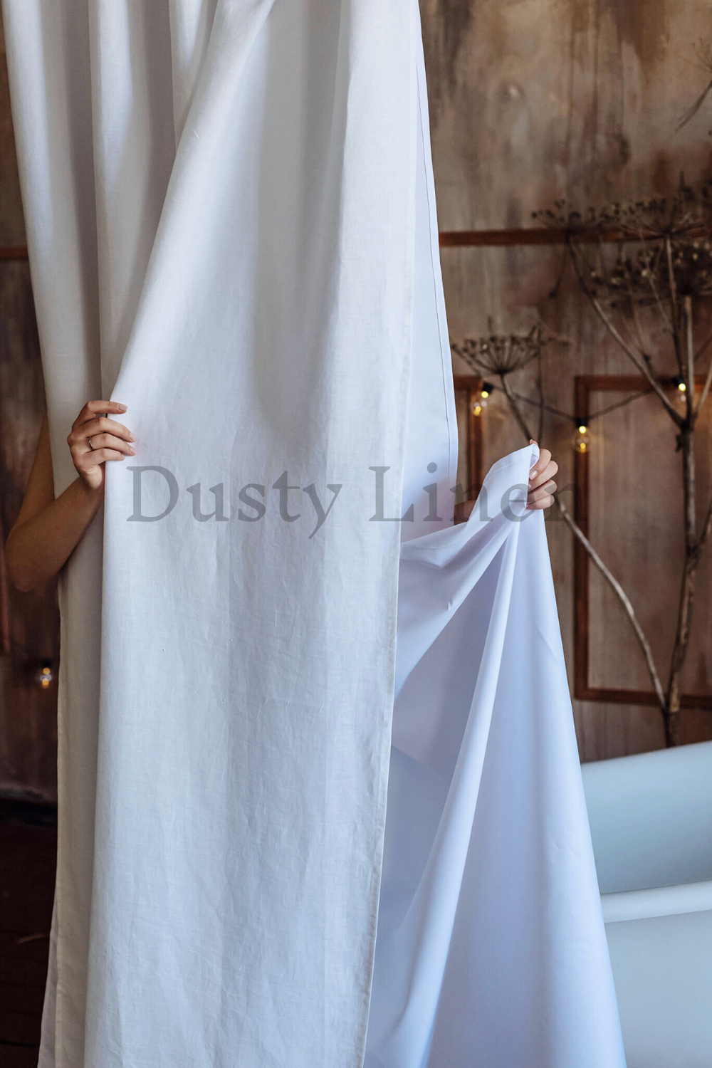 farmhouse gift linen curtain in white color.