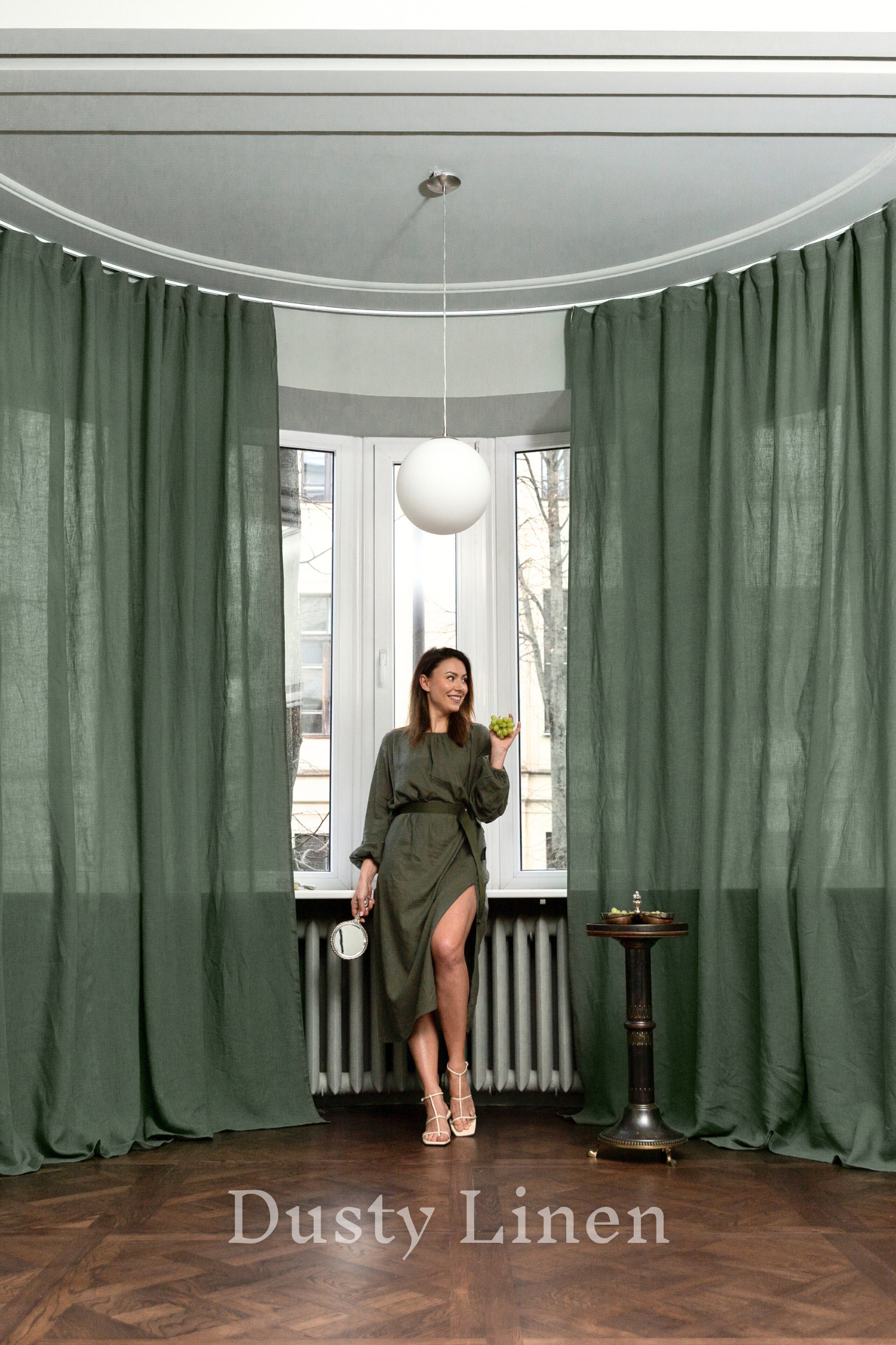 100% Linen Curtains - Green color. Dusty linen