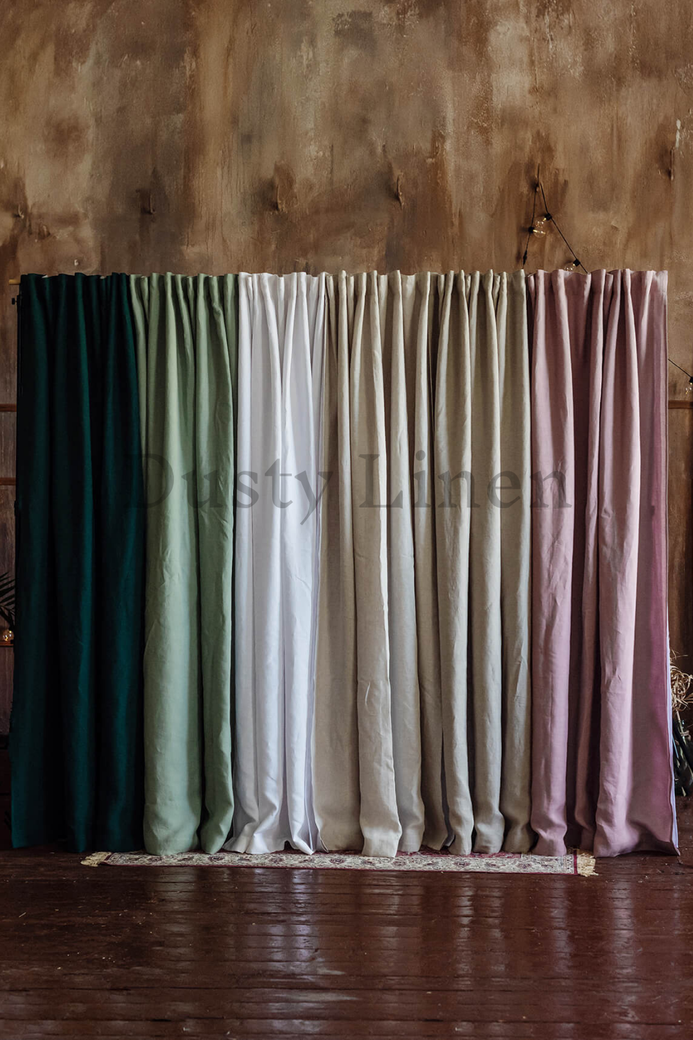 Natural linen fabric with waterproof lining for shower or bath, protector from water in  green, natural, beige, Brown, white, dusty rose.