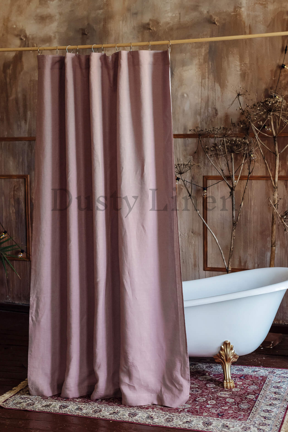 Dusty Rose country style linen drapery - bathroom panel - bath curtain