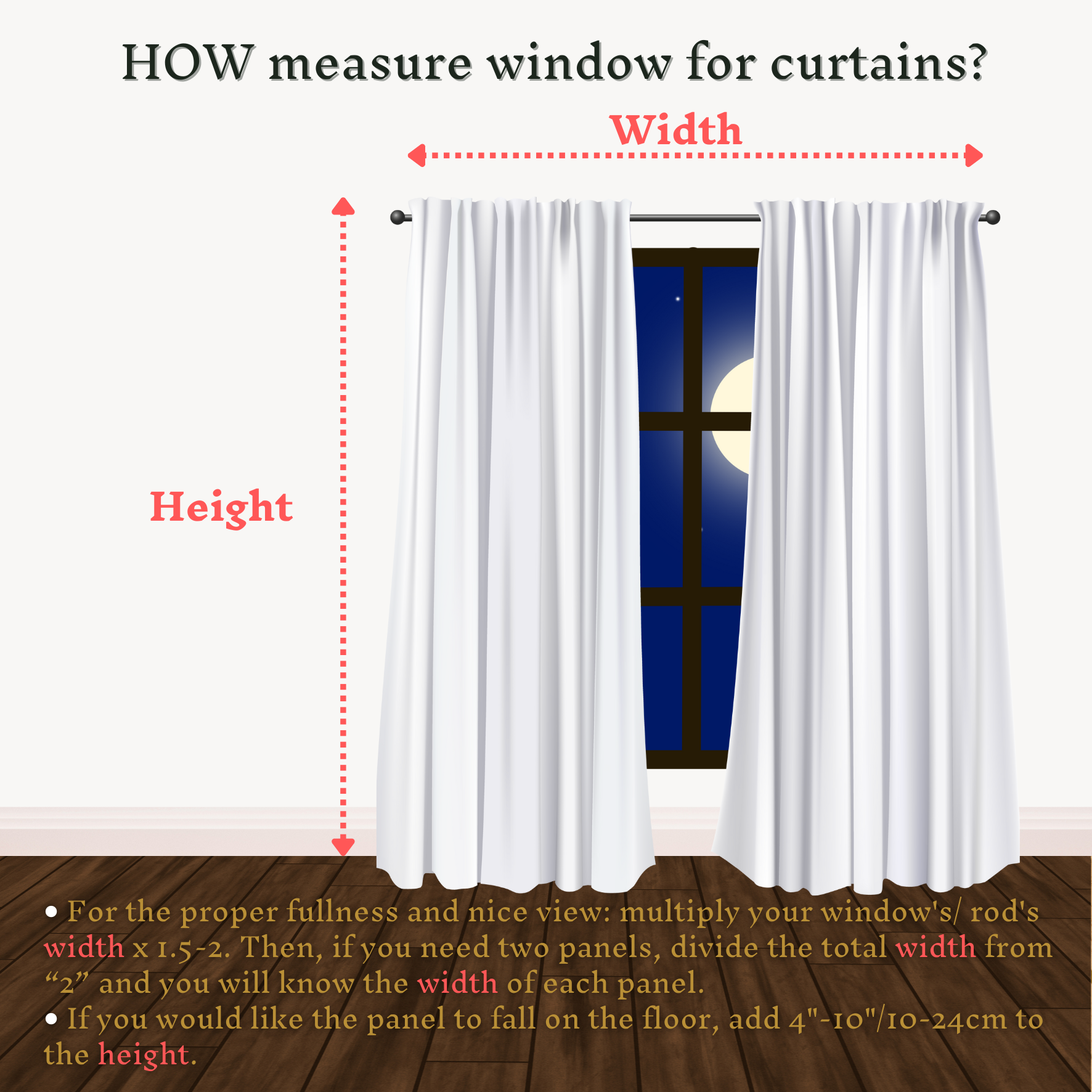 a diagram of how to measure a window for curtains