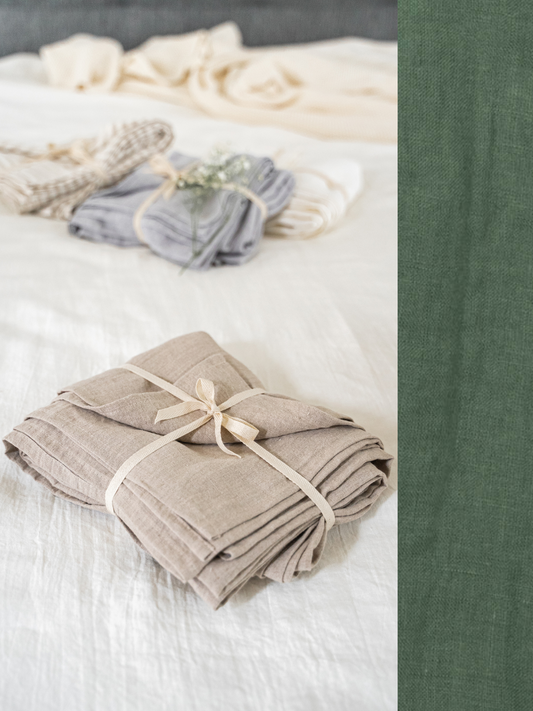 Linen flat sheet in Safari Green color (density 175 g/m2) *No additional seams in the middle Dusty Linen