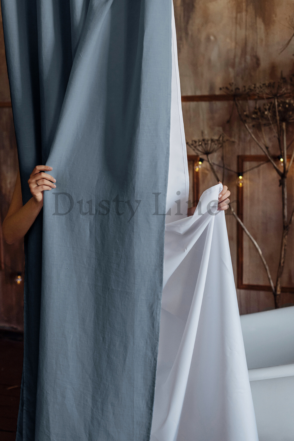 Gray Blue color waterproof curtain, long shower curtain.